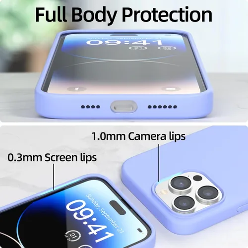 Vista 3 de Funda para iPhone 14 Pro, funda de silicona líquida, forro de microfibra suave antiarañazos, [protección de cuerpo completo de grado militar], funda