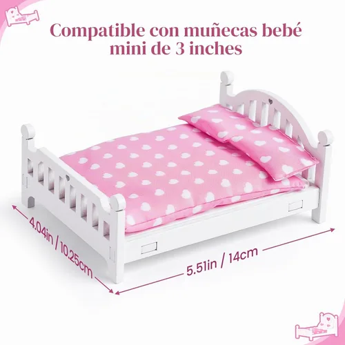 Vista 2 de BABESIDE Juego de muebles de dormitorio de casa de muñecas, 7 piezas de accesorios de casa de muñecas de madera rosa para muñecas de 3 pulgadas