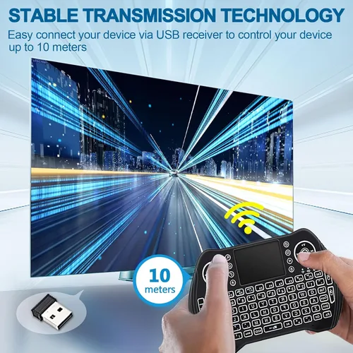 Vista 2 de EASYTONE Mini teclado inalámbrico retroiluminado con panel táctil y mouse combinado con batería recargable de iones de litio teclas multimedia