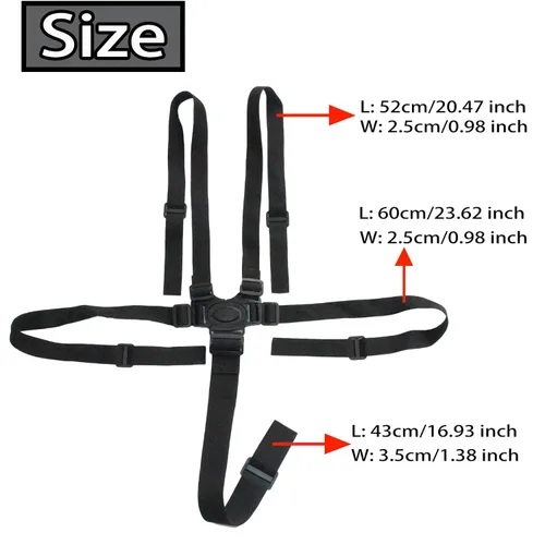 Vista 2 de Correa universal de arnés de 5 puntos, cinturón de arnés ajustable, cinturón de seguridad para silla alta, silla de paseo, cochecito, cinturón