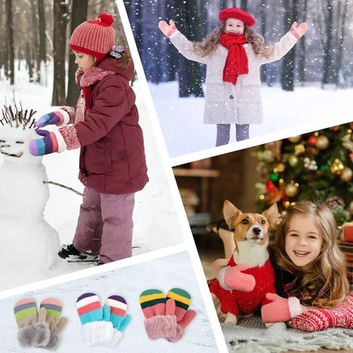 Vista 6 de Arctic Paw 3 pares de guantes de invierno con forro de sherpa para niños y niñas