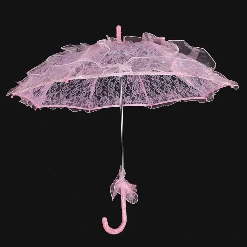 Vista 4 de Fdit Sombrilla de algodón con encaje nupcial para bodas, fiestas, bailar, fotografía, accesorio (rosa)