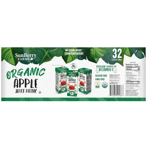 Vista 2 de Sunberry Farms Bebida orgánica de jugo de manzana, paquete de 32 (6.75 onzas líquidas cada uno), sin azúcar añadido, USDA Orgánico, sin gluten, sin
