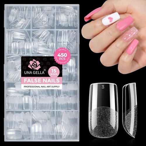 Vista 22 de UNA GELLA Puntas de uñas cortas de almendra, 450 puntas de uñas acrílicas