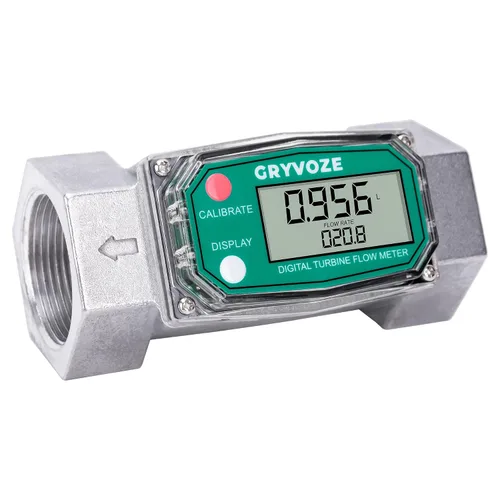 Vista 12 de Medidor de flujo de combustible de turbina digital de 1 pulgada, medidor de flujo de rosca NPT en línea de 2.6-26 GPM con adaptadores de 3/4