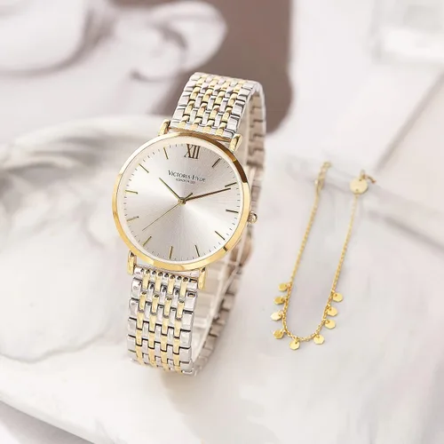 Vista 4 de VICTORIA HYDE Reloj de pulsera de cuarzo dorado para mujer, correa de acero inoxidable, resistente al agua, con pulsera
