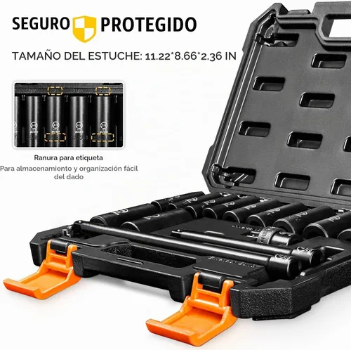 Vista 6 de BOEN Juego de llaves de impacto profundo de 3/8" de 14 piezas, 3/8" a 1" de cubo, 3/8" de guía universal de 6 puntos, barras de extensión de 6