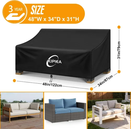 Vista 2 de Kipiea Funda para sofá de patio, funda resistente para sofá de exteriores, impermeable, para invierno, funda para muebles de patio de 2 plazas