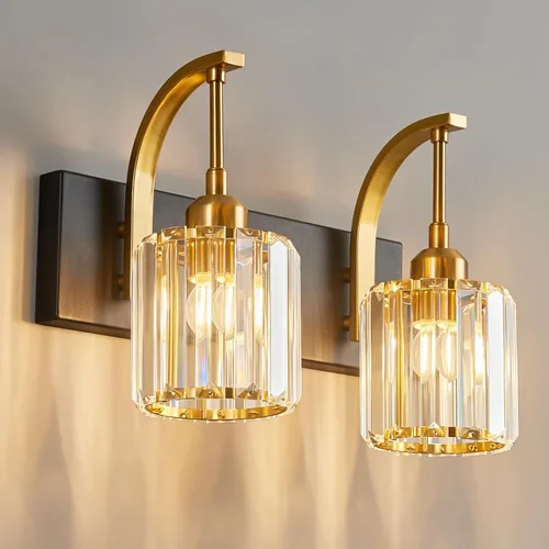 Vista 56 de Luces de tocador de cristal de 3 luces negras para tocador de baño, modernas lámparas de baño de cristal sobre espejo de 23.62 pulgadas de largo