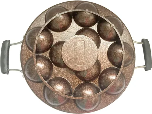 Vista 6 de G & D GD Appam Patra Appam - Molde antiadherente con tapa de cristal, para panqueques Appa Chetty Paniyaral, 12 cavidades de diámetro de 9 pulgadas