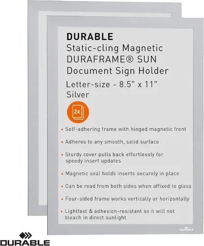 Vista 2 de Durable Duraframe - Soporte magnético para documentos, tamaño carta, 8.5 x 11 pulgadas, color plateado, paquete de 2
