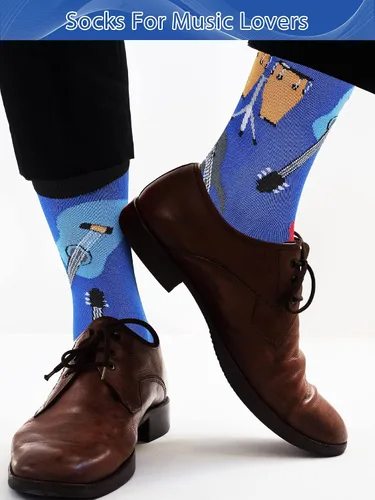 Vista 3 de 6 pares de calcetines musicales, regalos para hombres, divertidos calcetines temáticos de música, calcetines novedosos con notas de piano rocker