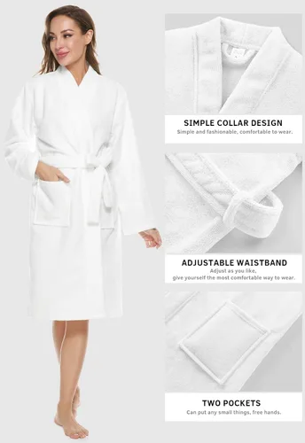 Vista 2 de Kniffi Bata de baño tipo kimono para mujer, bata de tela de rizo hasta la rodilla