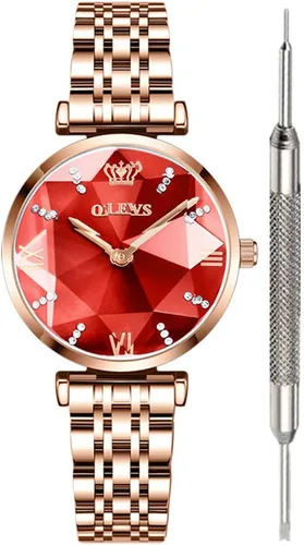 Vista 7 de OLEVS Reloj prismático con diamantes de moda, relojes de lujo para mujer, reloj de cuarzo analógico de acero fino y elegante Verde-Face