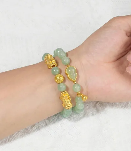 Vista 5 de 2 pulseras Feng Shui Pi Yao verde Fengshui calabaza para mujer, esmalte de color natural, atrae riqueza y buena suerte