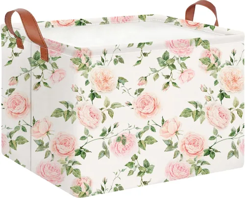 Vista 30 de CLOCOR Cesta de almacenamiento rectangular, cesta de almacenamiento plegable con bonito patrón, caja de almacenamiento de revestimiento impermeable