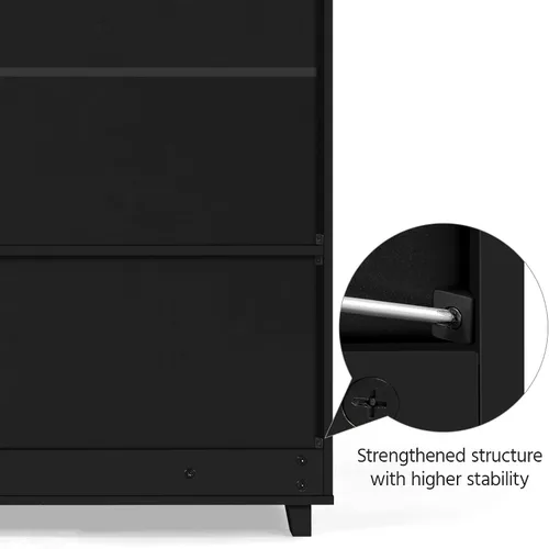 Vista 6 de Topeakmart Zapatero con puertas, zapatero de madera para pasillo, negro Estante de 4 capas y un cajón; dos particiones de nivel ajustables; MDF