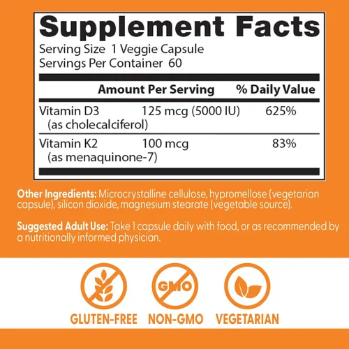 Vista 3 de Doctor's Best Suplemento de vitamina D3 y K2 para hombres y mujeres – Vitamina D3 5000 UI + K2 como MK-7, apoyo a la salud ósea, sin gluten, sin