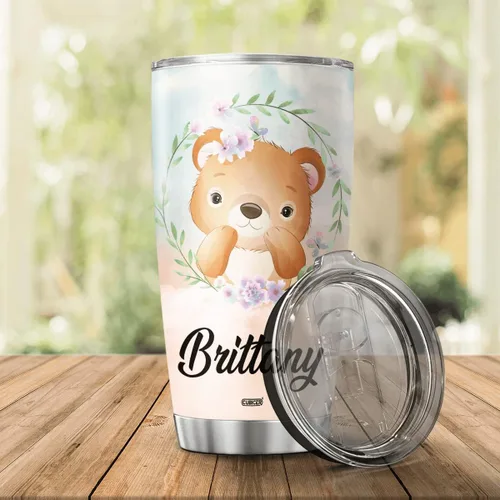 Vista 4 de CUBICER Vaso de café personalizado con diseño de oso y tapa aislada, regalos de Navidad para niños, mujeres y adultos, tazas de acero inoxidable