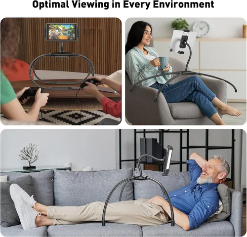 Vista 3 de AboveTEK Soporte para iPad para cama, soporte ajustable para tableta, soporte para Kindle manos libres de 360° para leer en la cama, compatible