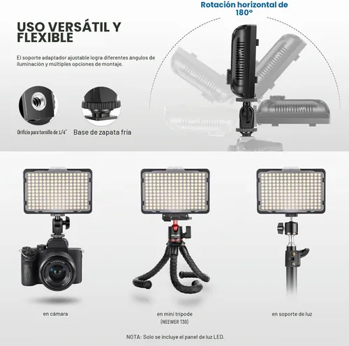 Vista 4 de NEEWER Kit de iluminación de luz de video regulable de 176 LED: Panel LED 176 3200-5600K, batería recargable de iones de litio de 2 piezas, cargador