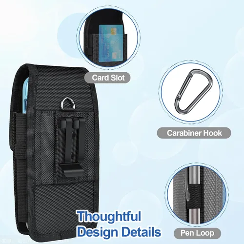 Vista 6 de ykooe Funda con clip para cinturón para iPhone 16 15 14 13 12 y modelos Pro, bolsa de nailon para tarjetas de teléfono celular, color negro