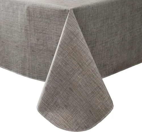Vista 14 de Pioggia Mantel de vinilo con respaldo de franela, impermeable, a prueba de aceite, plástico, limpiable, mantel de PVC para interior y exterior Beige