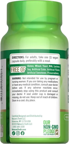 Vista 7 de Nature's Truth Complejo de Vitamina B para Mujeres y Hombres 60 Cápsulas B-100 de alta potencia Suplemento vegano, sin OMG y sin gluten