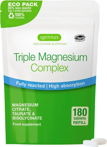 Vista 11 de Igennus Superior Triple Magnesio Complejo, glicinato, taurato y citrato completamente reaccionado y quelado, etiqueta limpia, alta biodisponibilidad