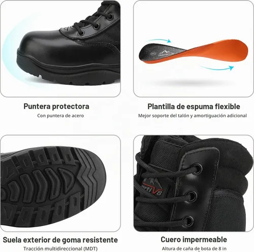 Vista 4 de NORTIV 8 Botas de trabajo con punta de acero para hombre con cremallera Negro