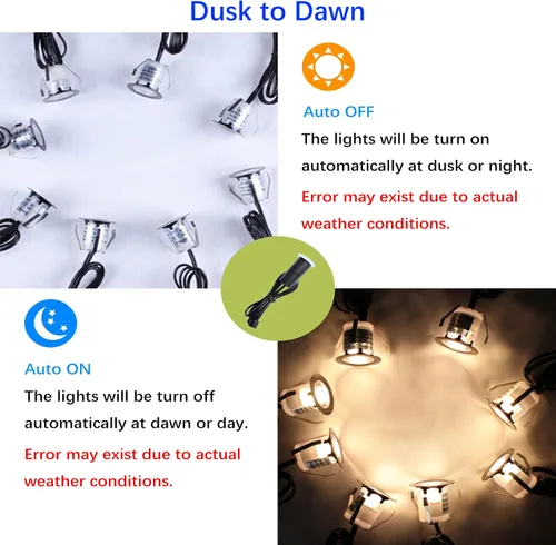 Vista 2 de Luces LED para terraza al aire libre con fotocélula blanca cálida Φ1.18 pulgadas, bajo voltaje, 12 V CC, IP67, impermeable, eléctrica, con cable