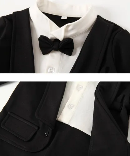 Vista 3 de EVGVAT Traje formal para bebé, traje de caballero de boda, conjunto de overol de esmoquin