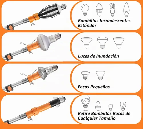Vista 3 de Kit de cambiador de bombilla telescópica de 5-24 pies para techos altos