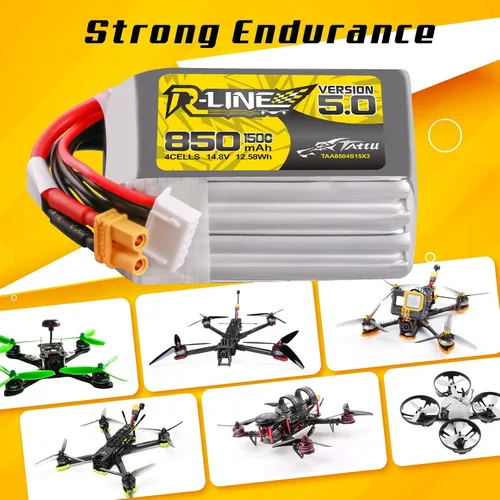 Vista 4 de TATTU R-Line Versión 5.0 4S Lipo Batería 14.8V 150C 850mAh Lipo Batería con XT30U-F Plug