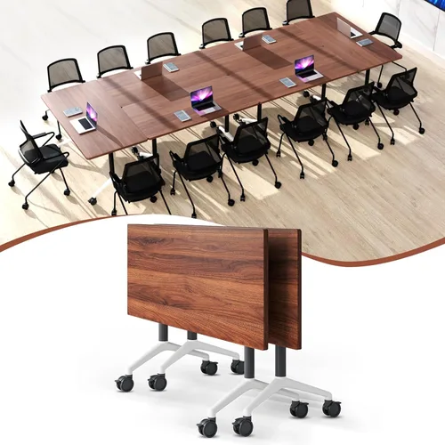 Vista 20 de Mesa de sala de conferencias, mesa de conferencias de 55.1 pulgadas con ruedas, moderna mesa de entrenamiento de conferencias de color madera Nuez