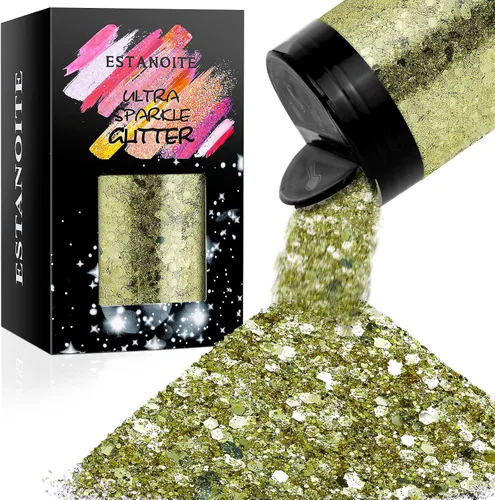 Vista 11 de Estanoite - Brillantina holográfica gruesa, 160G/5.64OZ, brillantina artesanal para resina, purpurina metálica iridiscente, lentejuelas gruesas