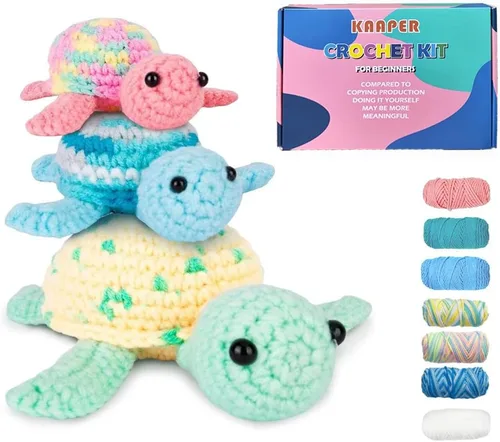 Vista 7 de Kaaper Kit de ganchillo para principiantes para adultos, kit de ganchillo para aprender a dinosaurios, kit de ganchillo de animales