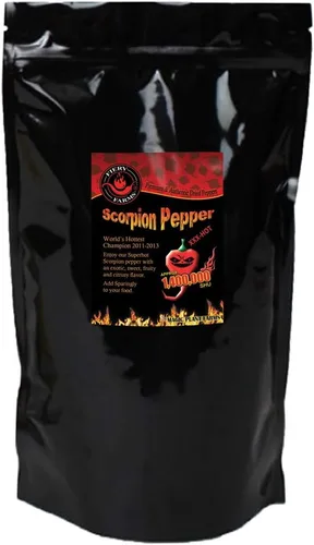 Vista 4 de Pimiento trinidad escorpión seco, picante, difícil de encontrar, edición limitada de la pimienta más caliente en el mundo, 1.4 millones shu