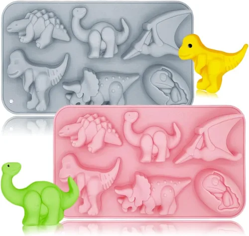 Vista 10 de Paquete de 2 moldes de silicona de dinosaurio con 12 cavidades 3D con temática de dinosaurios para hornear, herramienta de horneado para pastel