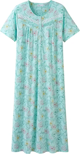 Vista 32 de Keyocean - Camisones para mujer, suaves, 100% algodón, mangas cortas, cómodas, camisolas de dormir para damas Floral azul