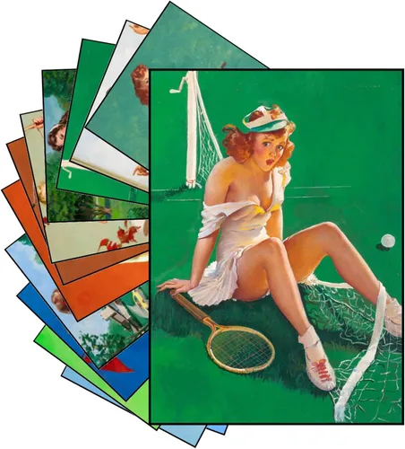 Vista 13 de PIXILUV 12 x Mini Pósters Sin Marco ~ Mascotas Juguetonas y Glamour: Bellezas Vintage Pin-Up con Gatos, Perros y Compañeros Traviesos en Alegres