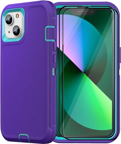 Vista 9 de Funda resistente para iPhone 13 y iPhone 14, protección a prueba de golpes de grado militar, incluye 2 protectores de pantalla de vidrio templado