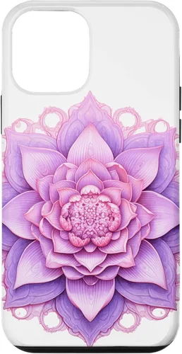 Vista 12 de iPhone 14 Lotus Flower Mandala Circle Rosa Mujeres Yoga Meditación Caso
