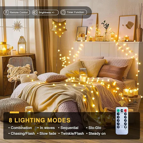 Vista 4 de Guirnalda de luces con forma de globo, 20 pies, 40 luces LED, funciona con pilas, con control remoto, 8 modos de luces para interiores