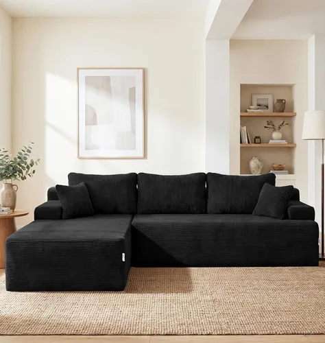 Vista 22 de Hobestluk - Sofá modular sin hueso, sofá seccional en forma de L 96" Right Facing Chaise Black,Memory Foam,Removable Cover,Non-slip Bottom,No