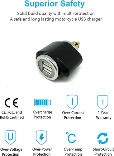Vista 3 de Cliff Top Cargador USB DIN para motocicleta, adaptador de corriente para motocicleta de 2.1 amperios con enchufe DIN Hella, compatible con BMW