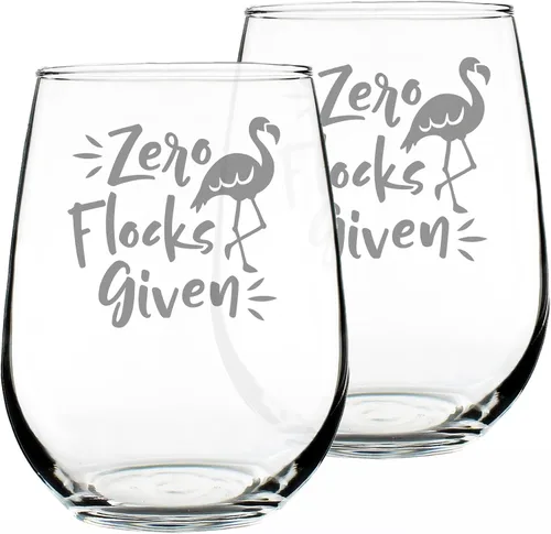 Vista 7 de Zero Flocks Given - Divertida copa de vino sin tallo de flamenco, grande de 17 onzas, refranes grabados, caja de regalo
