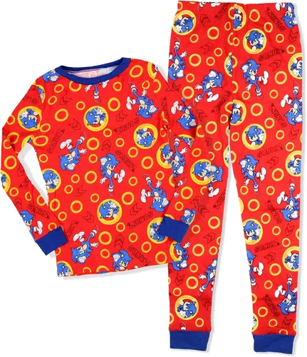 Vista 2 de Sonic The Hedgehog Conjunto de pijama de 4 piezas con camisa y pantalones de manga larga para niños