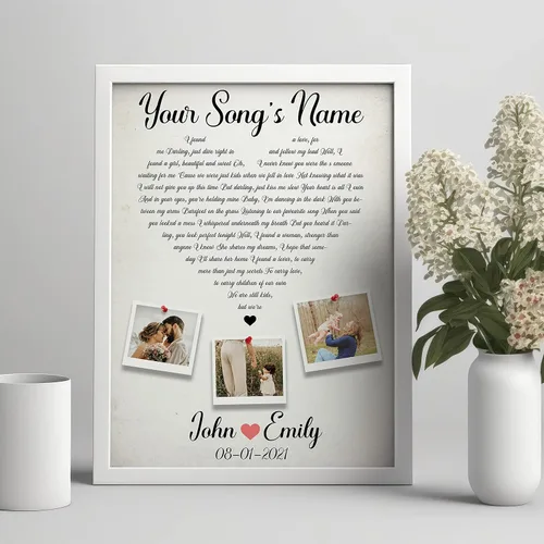 Vista 4 de Letras de canciones personalizadas para pared, lienzo impreso con tu foto, texto, poema, letra. Personaliza el retrato, para esposa, novia, día de 3