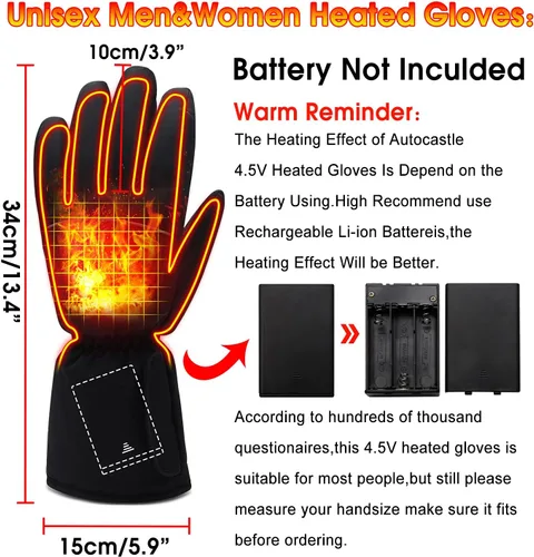 Vista 2 de Guantes calefactados, guantes eléctricos calefactados para campamento, calentadores de manos, guantes cálidos de invierno para hombres y mujeres